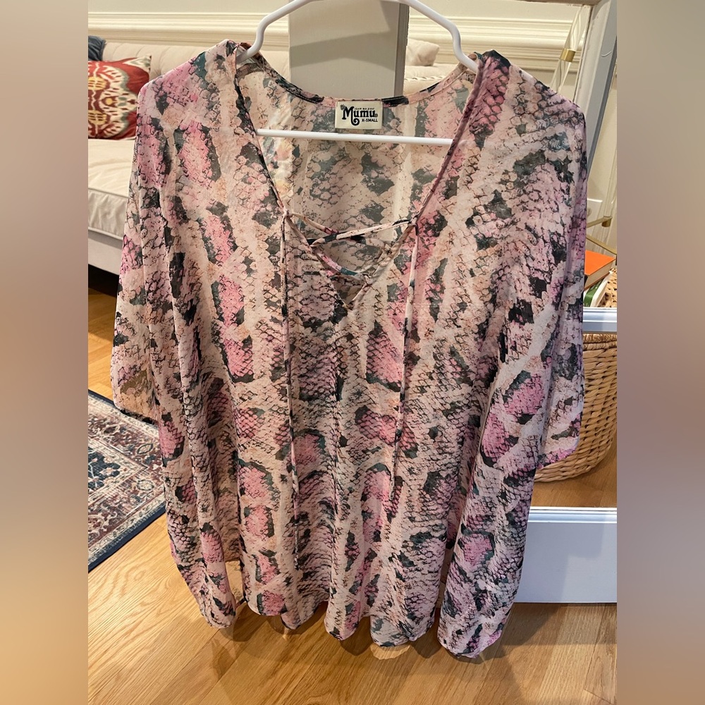 Show Me Your MuMu Pink and Gray Patterned Caftan or Kaftan Cover-Up Tunic